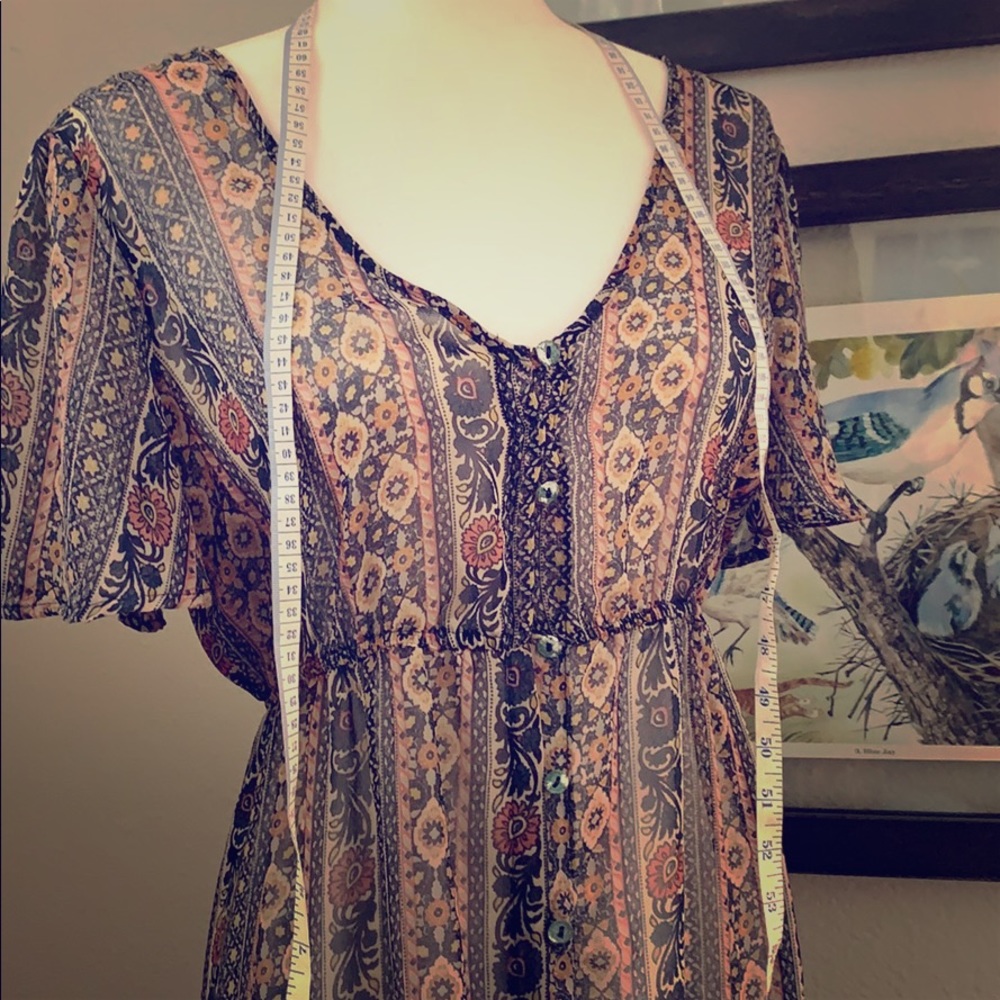 Xhiliration S/M sheer boho fall maxi dress